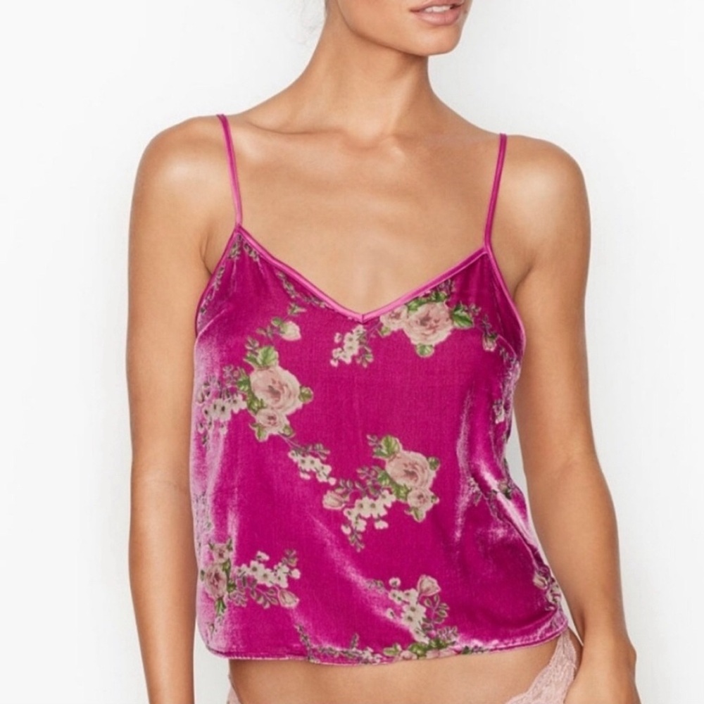 💕 VICTORIA’S SECRET velvet floral cropped cami size XL navy blue burnout roses